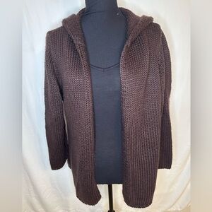 Kenji Natural Brown Open Front Knit Cardigan Wool Blend Sweater XL #559